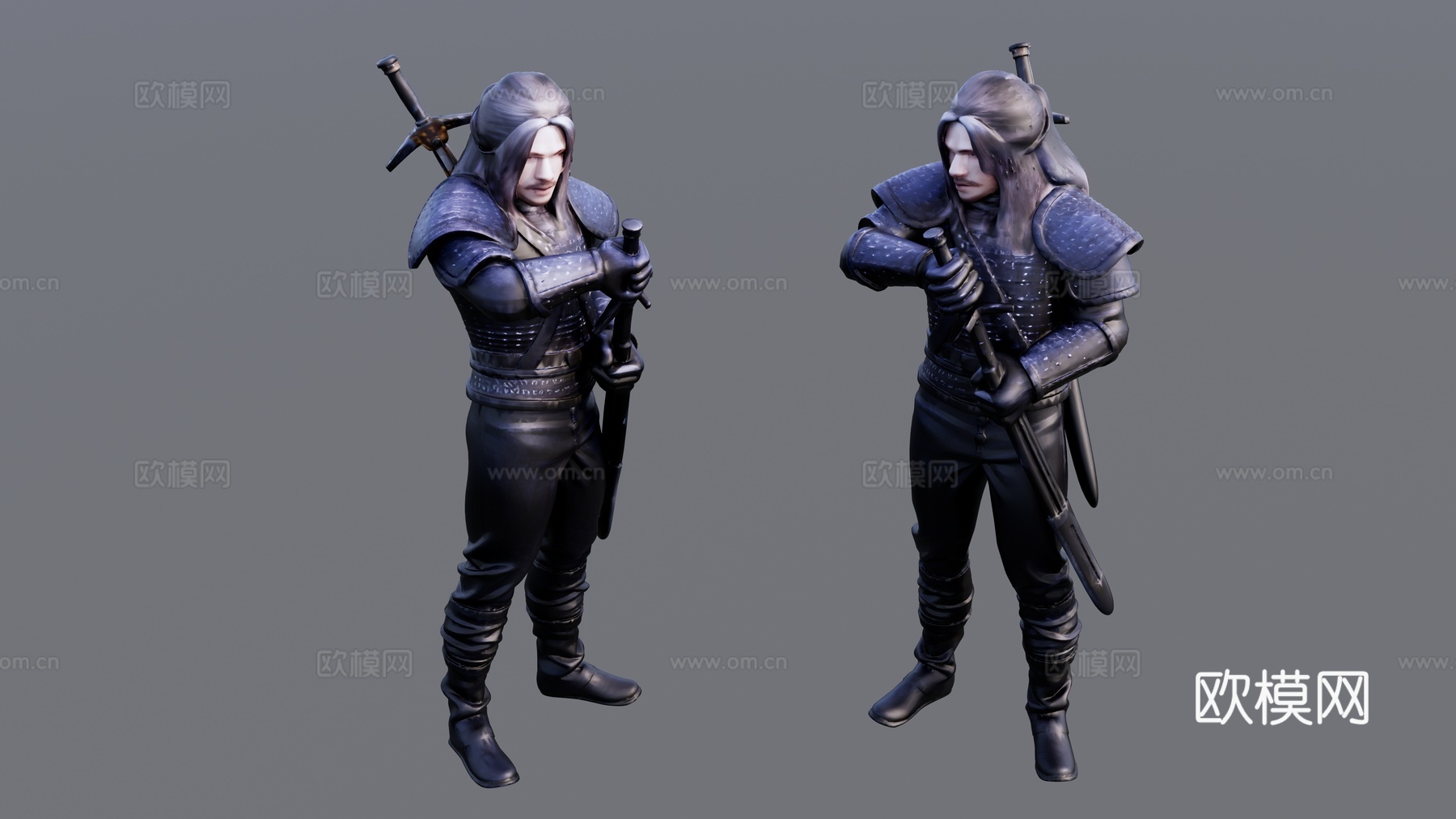 长发留胡子身穿战甲的武士su模型