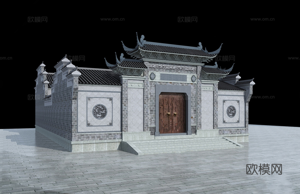 古建祠堂门头 宗祠大门 传统建筑su模型