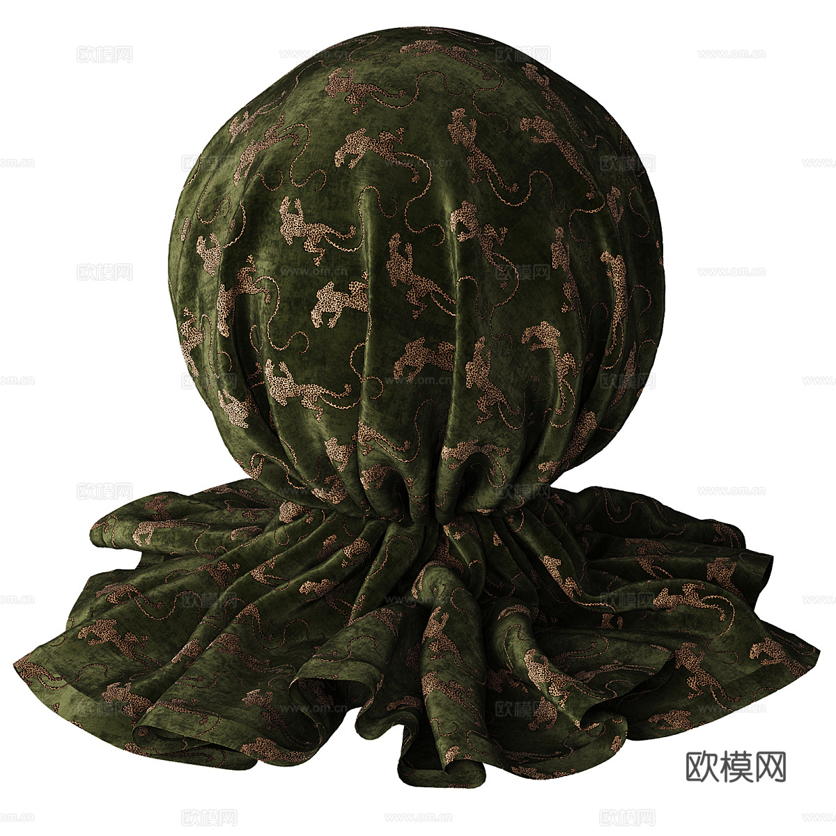 新中式轻奢灯芯绒 丝绒 刺绣布料3d模型