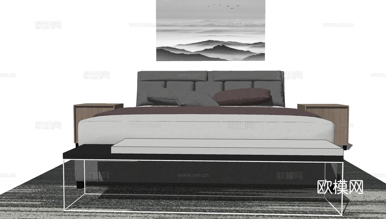 中式双人床su模型下载下载