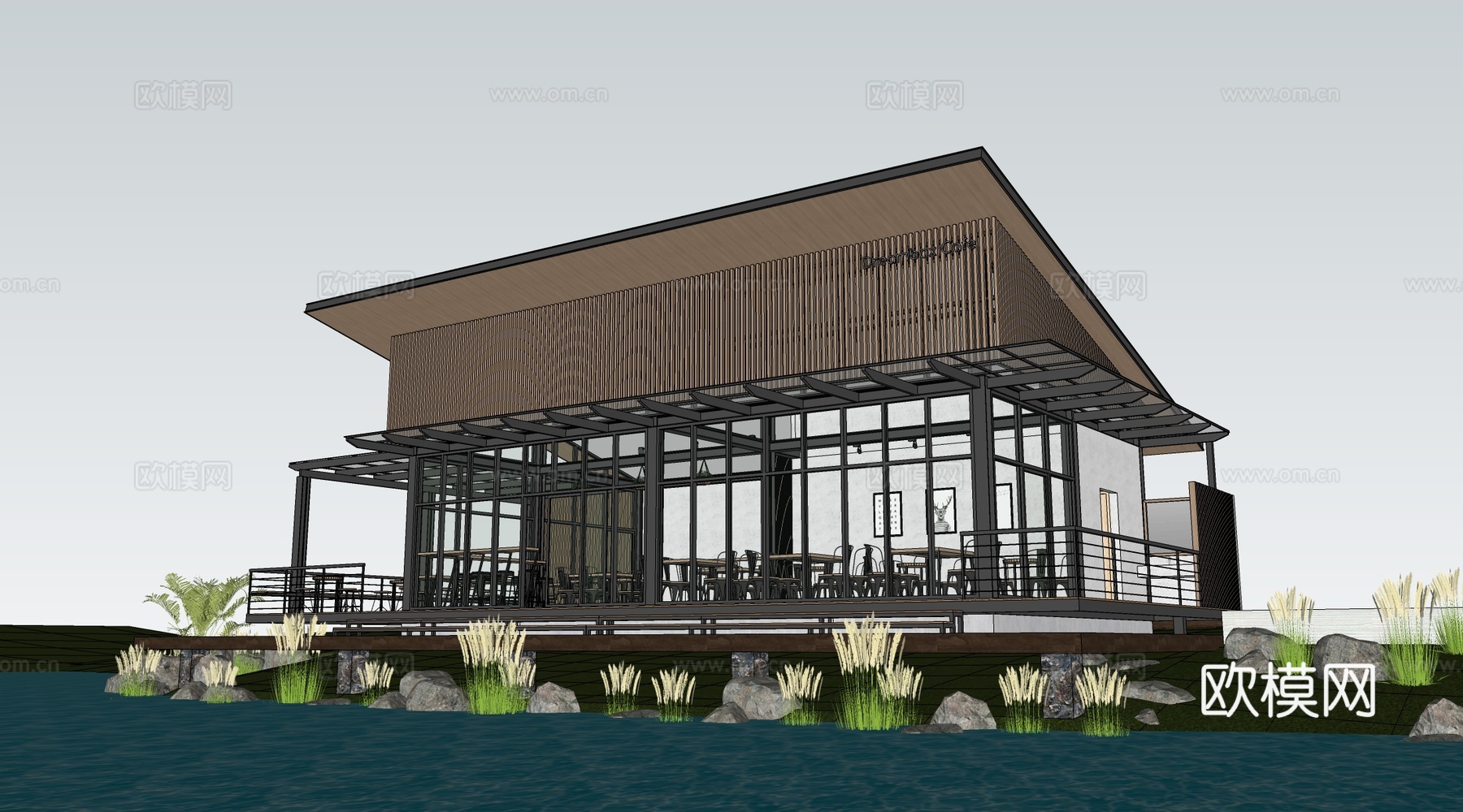 现代小公建 商店建筑 咖啡厅建筑 驿站建筑su模型