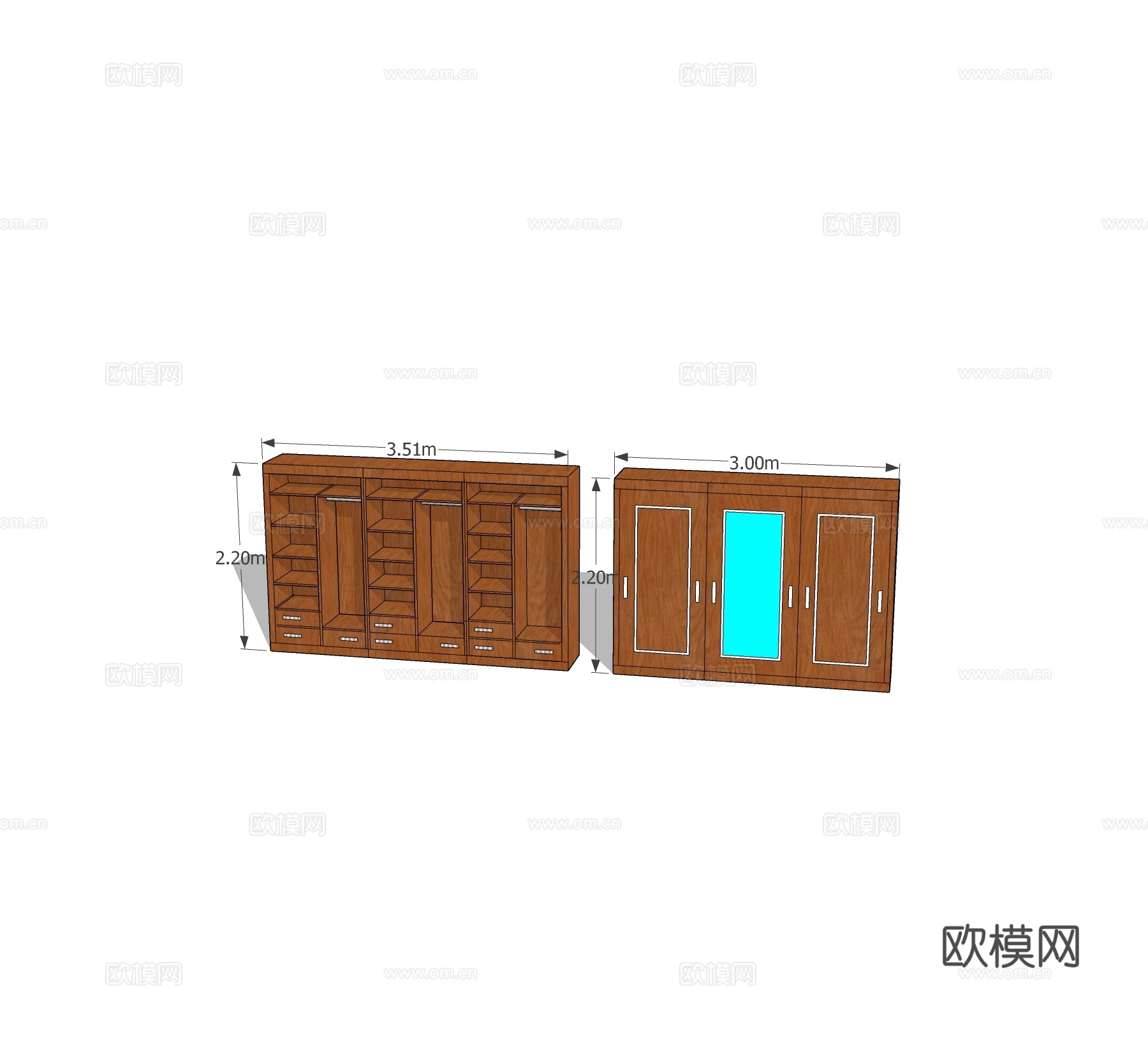 现代衣柜免费su模型下载