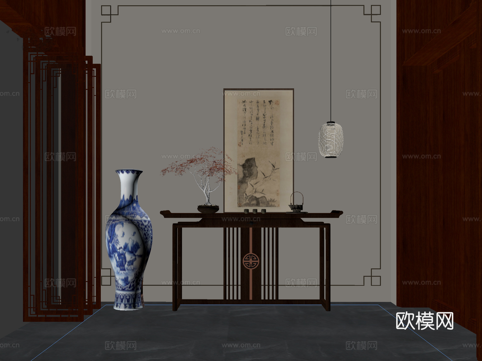 25新中式玄关柜 条案 端景su模型