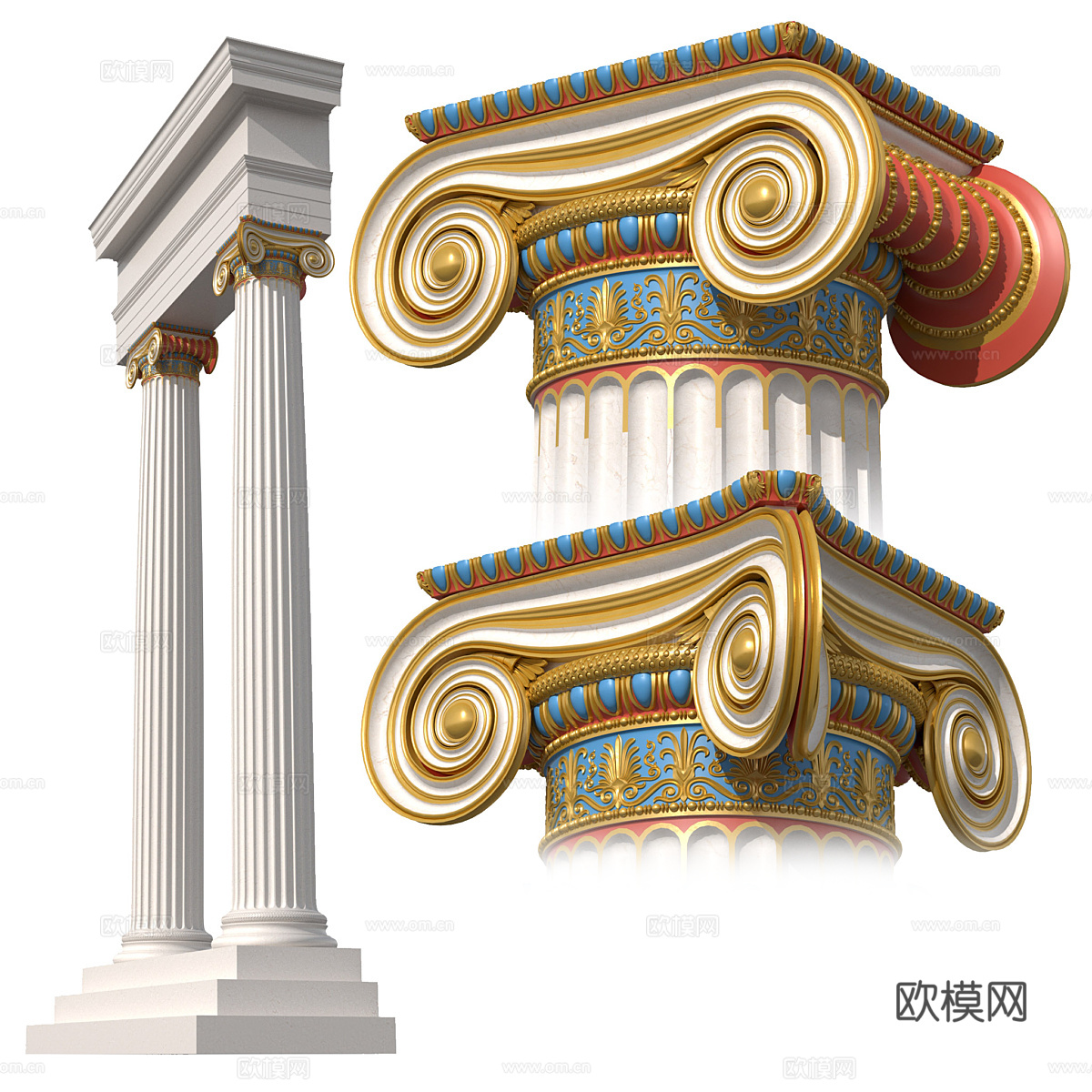 法式伊奥尼柱子 罗马柱3d模型