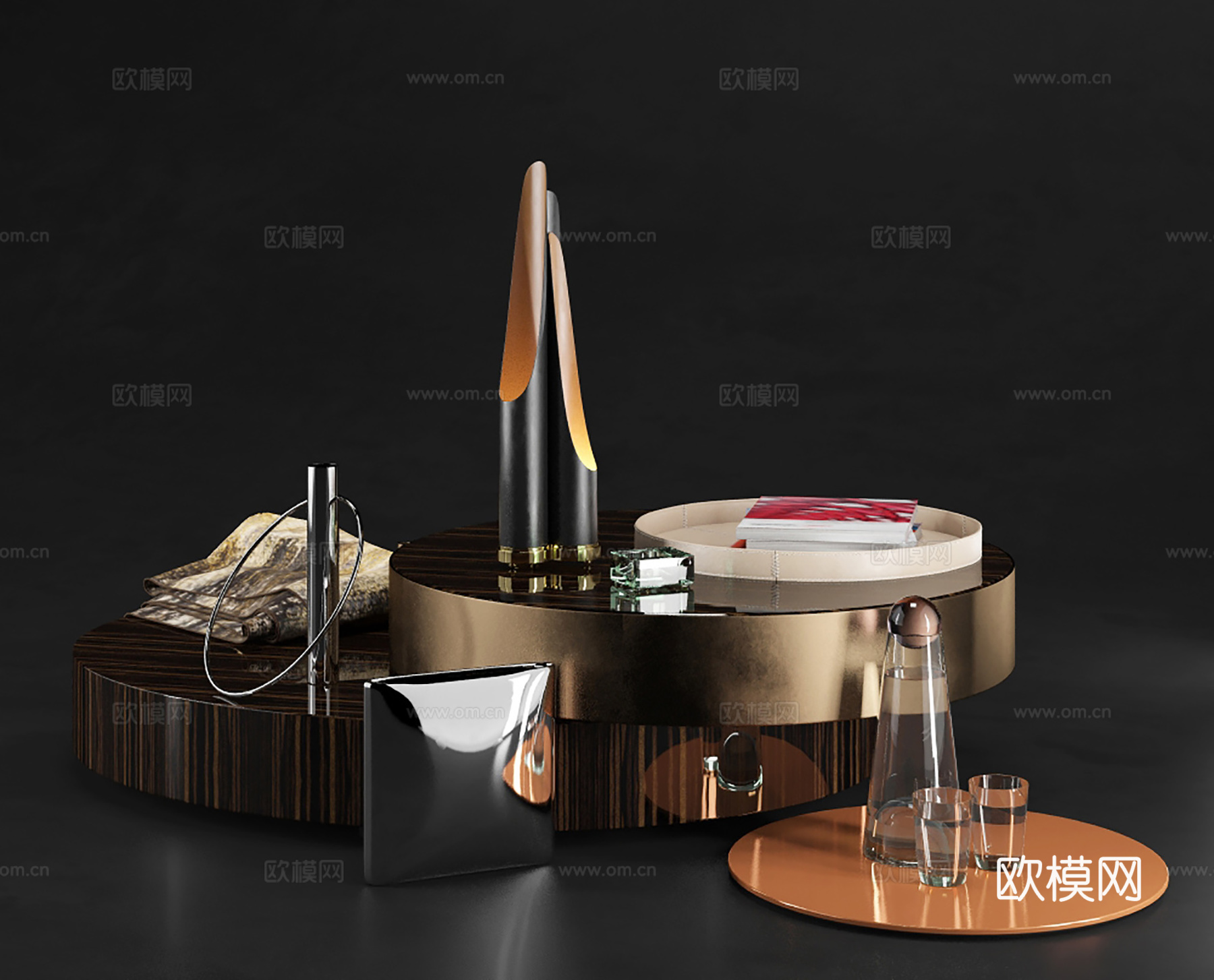 现代茶几 圆几 饰品摆件组合 装饰品3d模型