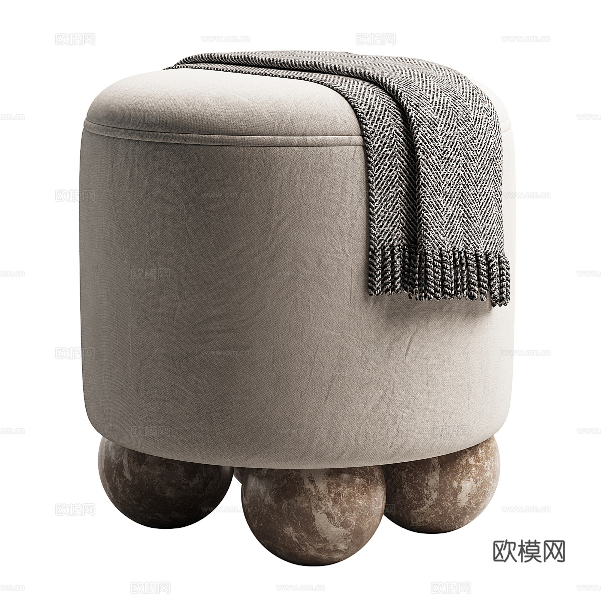 新中式侘寂布艺圆凳3d模型