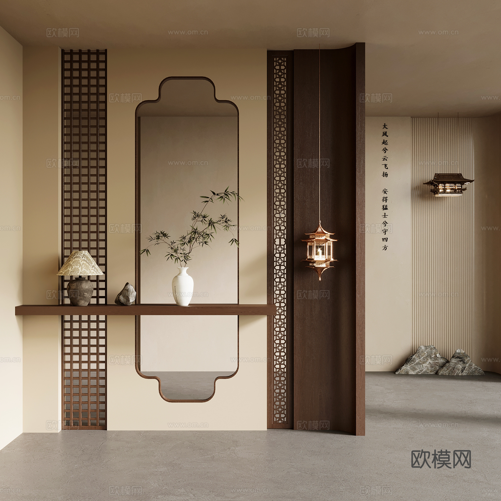 12玄关 新中式玄关 玄关背景 端景墙3d模型