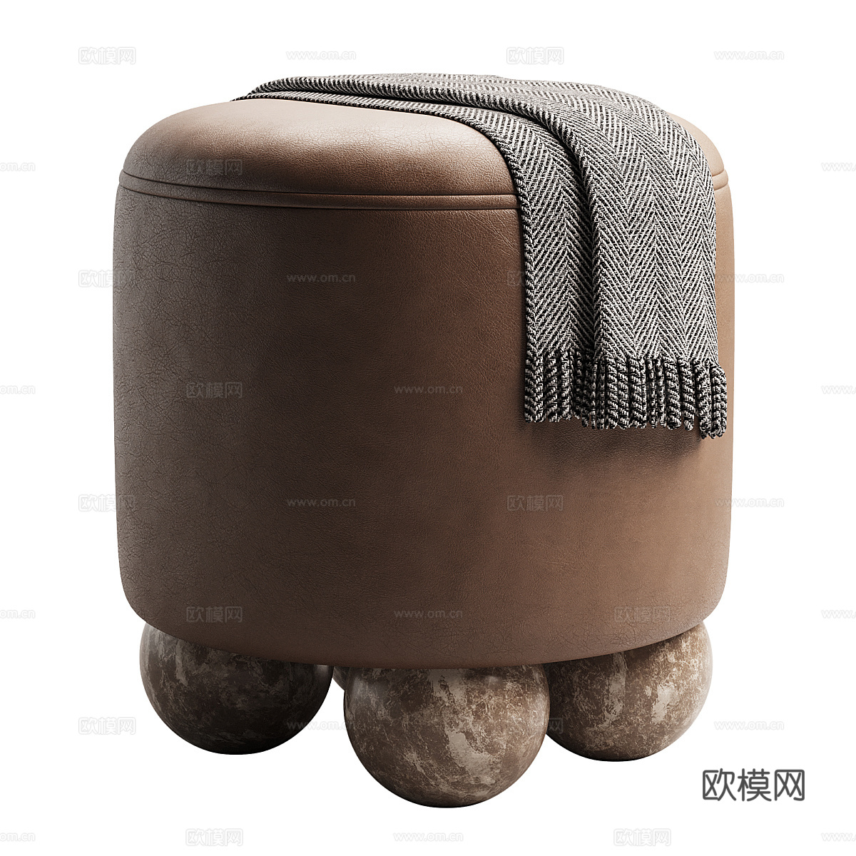 新中式侘寂布艺圆凳3d模型