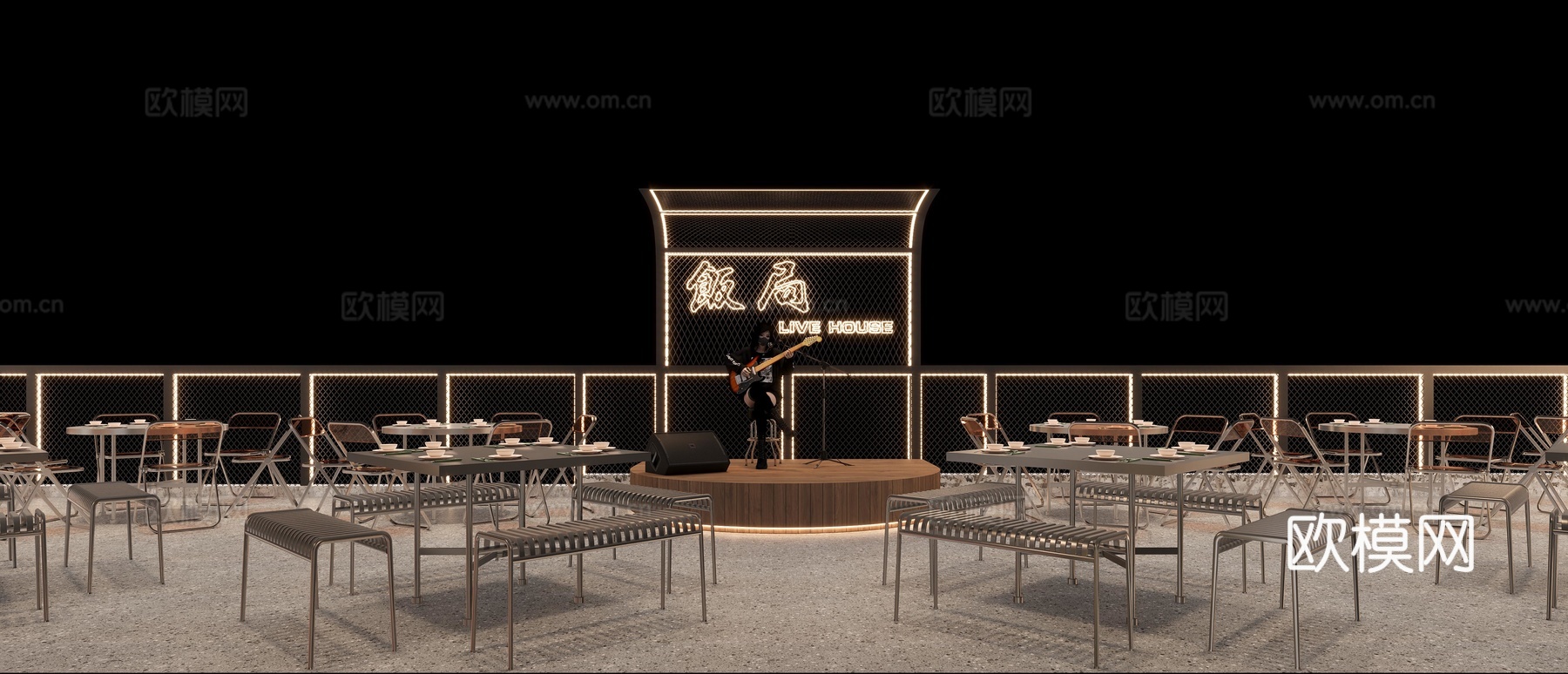 工装餐饮店工业风中餐厅3d模型