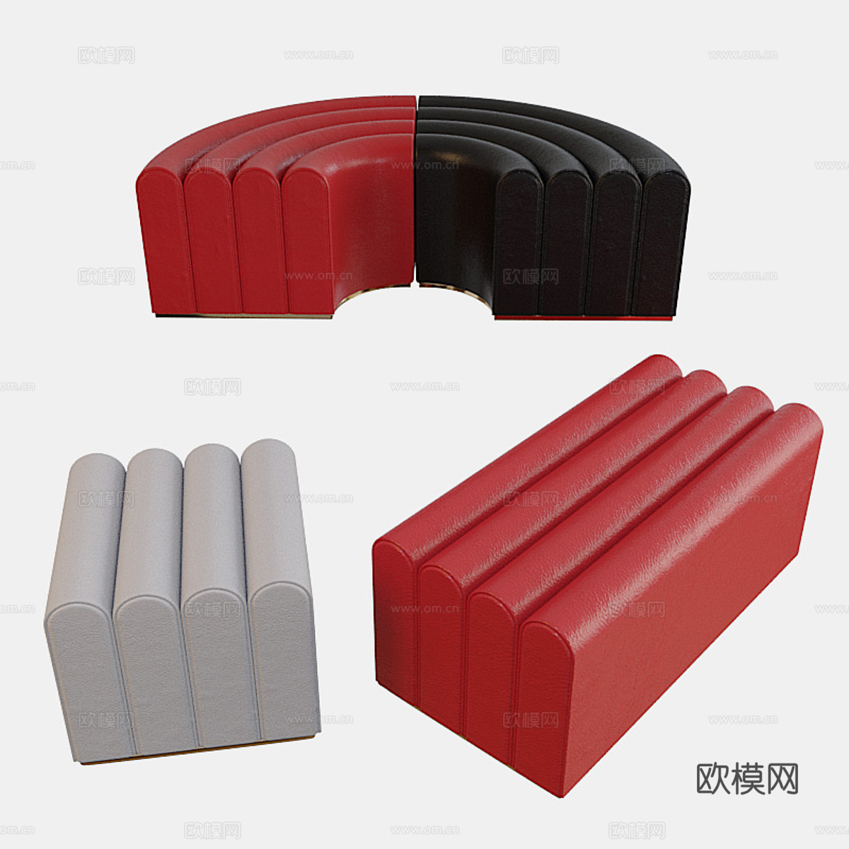 现代意式皮革休闲沙发3d模型
