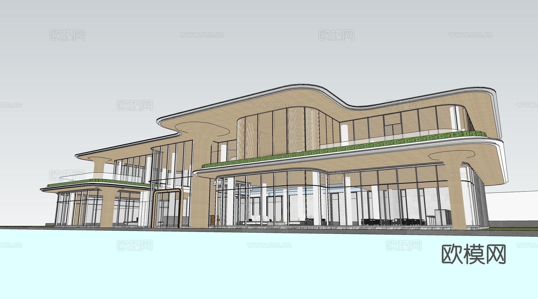 现代售楼部建筑 文化馆建筑 公共建筑 展览馆建筑su模型