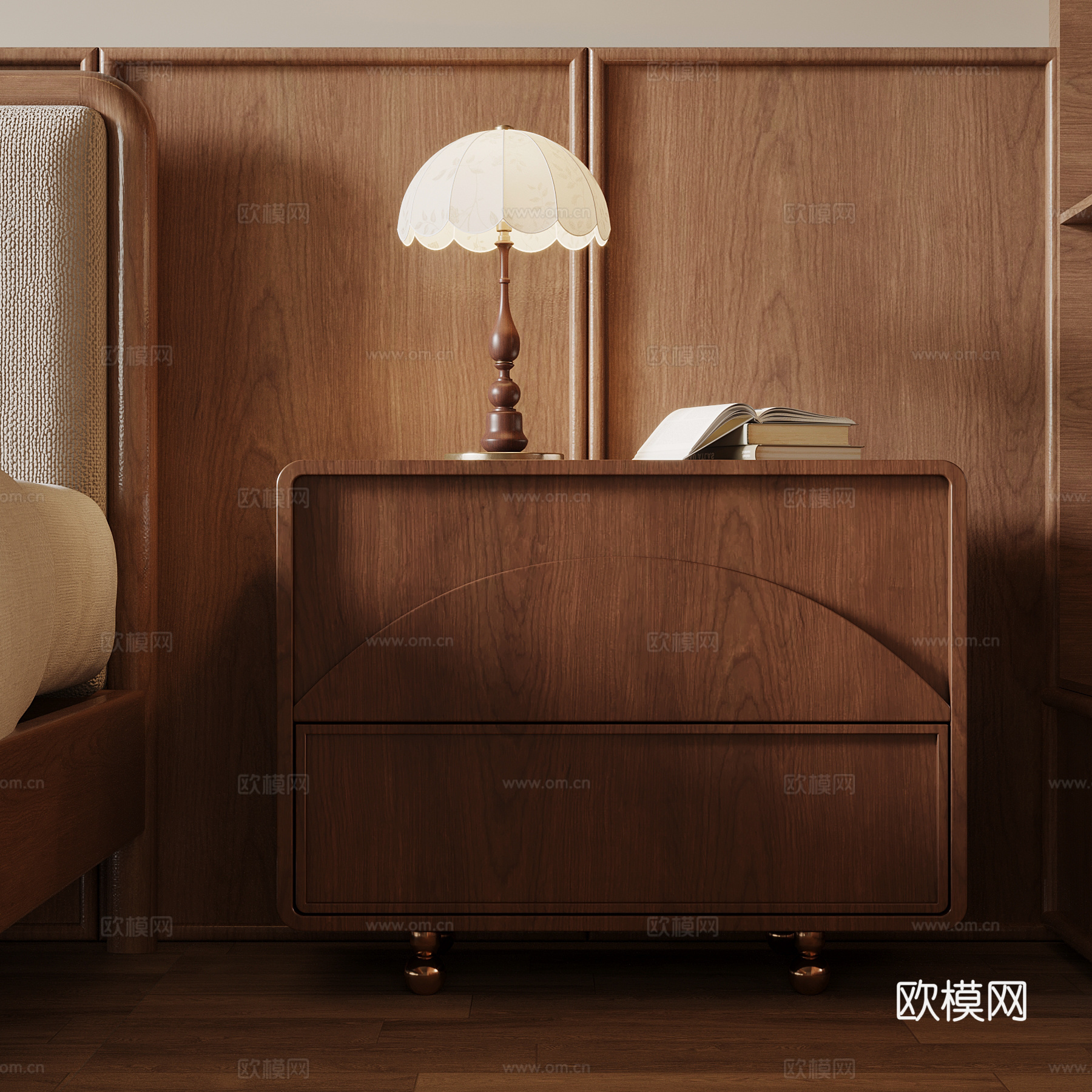 22中古风床头柜 台灯3d模型