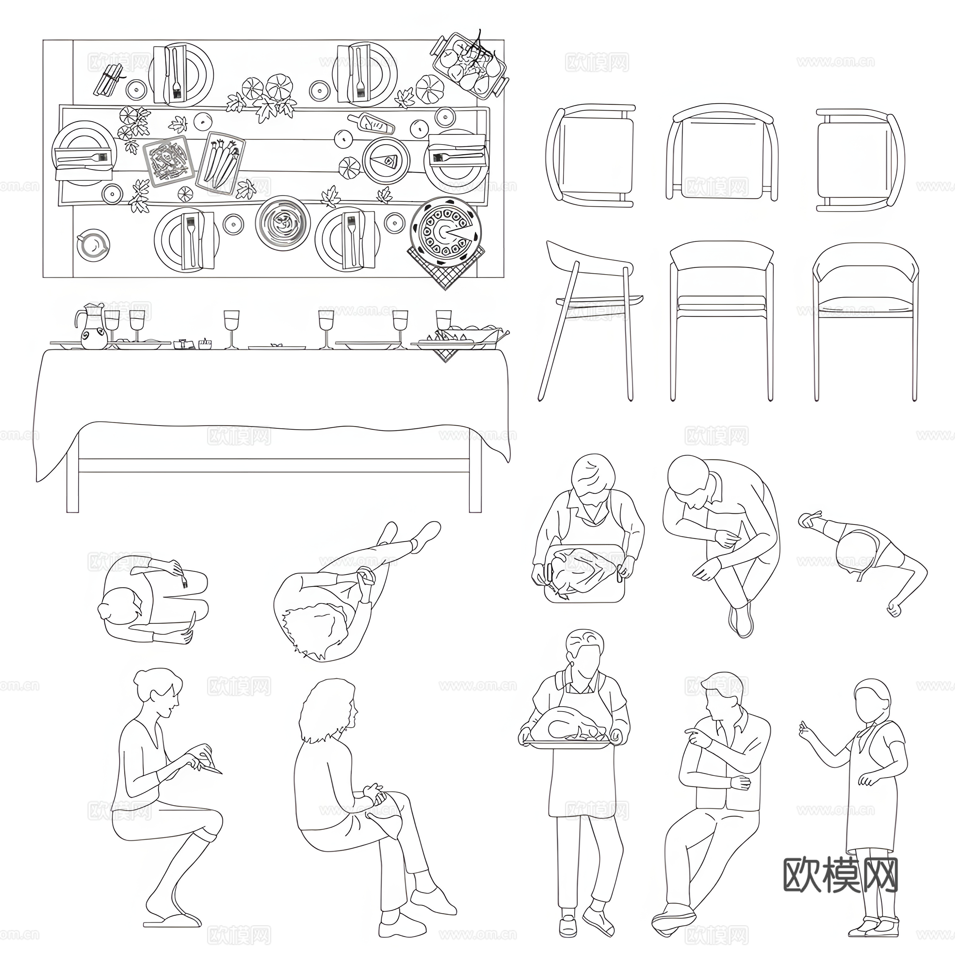 户外聚餐人物 户外人物平立面cad施工图