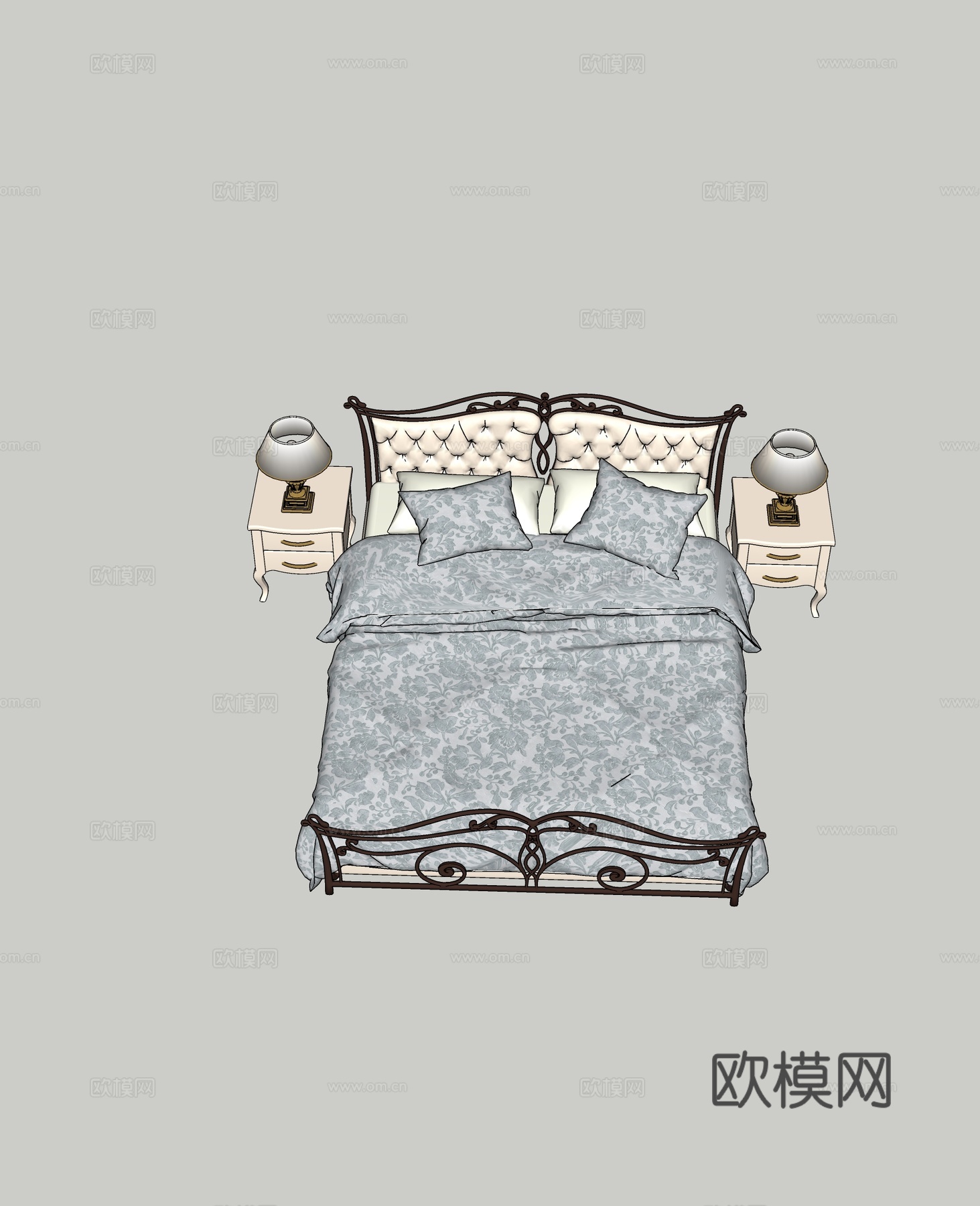 欧式双人床su模型下载
