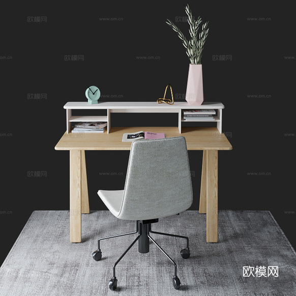 現(xiàn)代北歐書桌椅3d模型下載(渲染圖1)