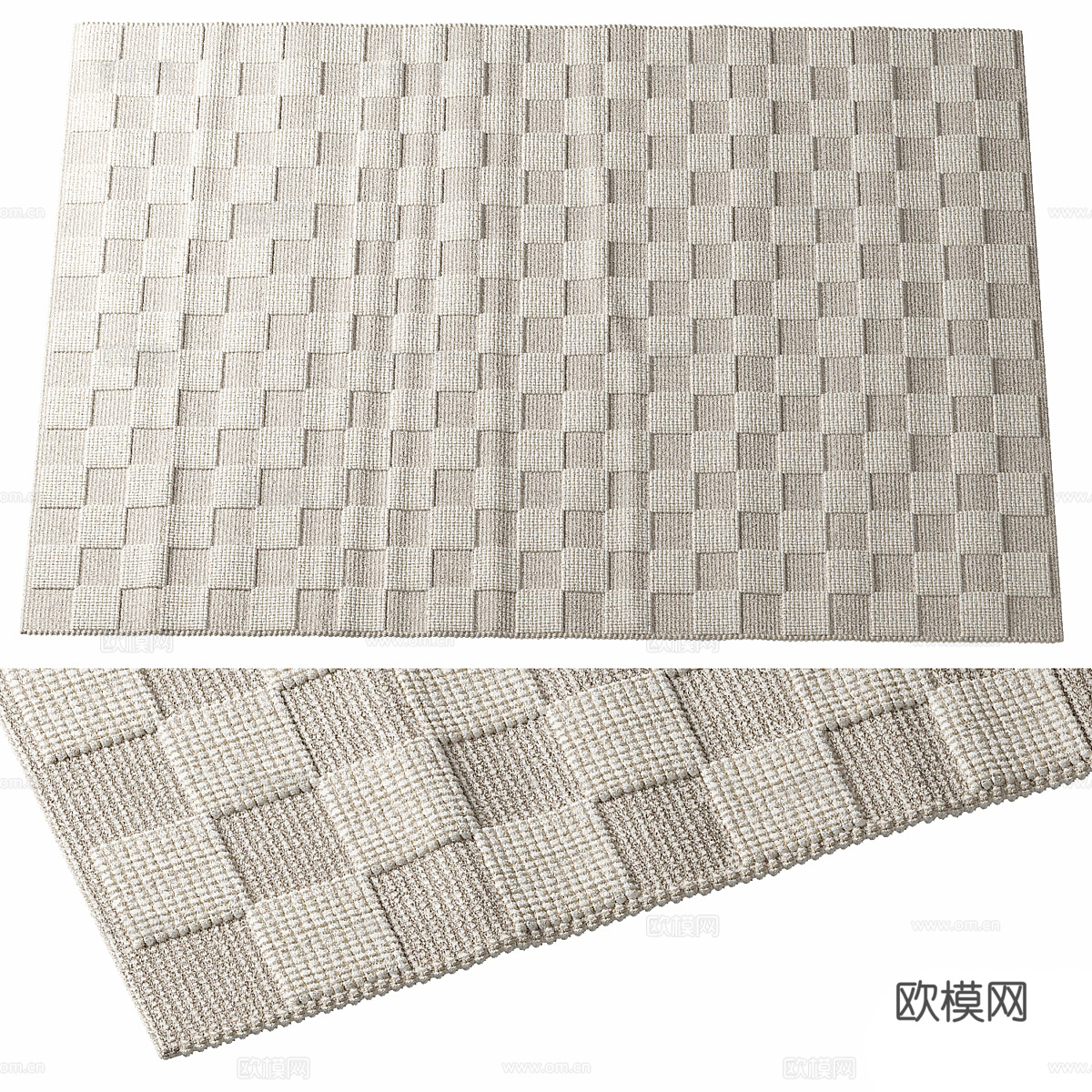 现代意式布艺格子地毯3d模型
