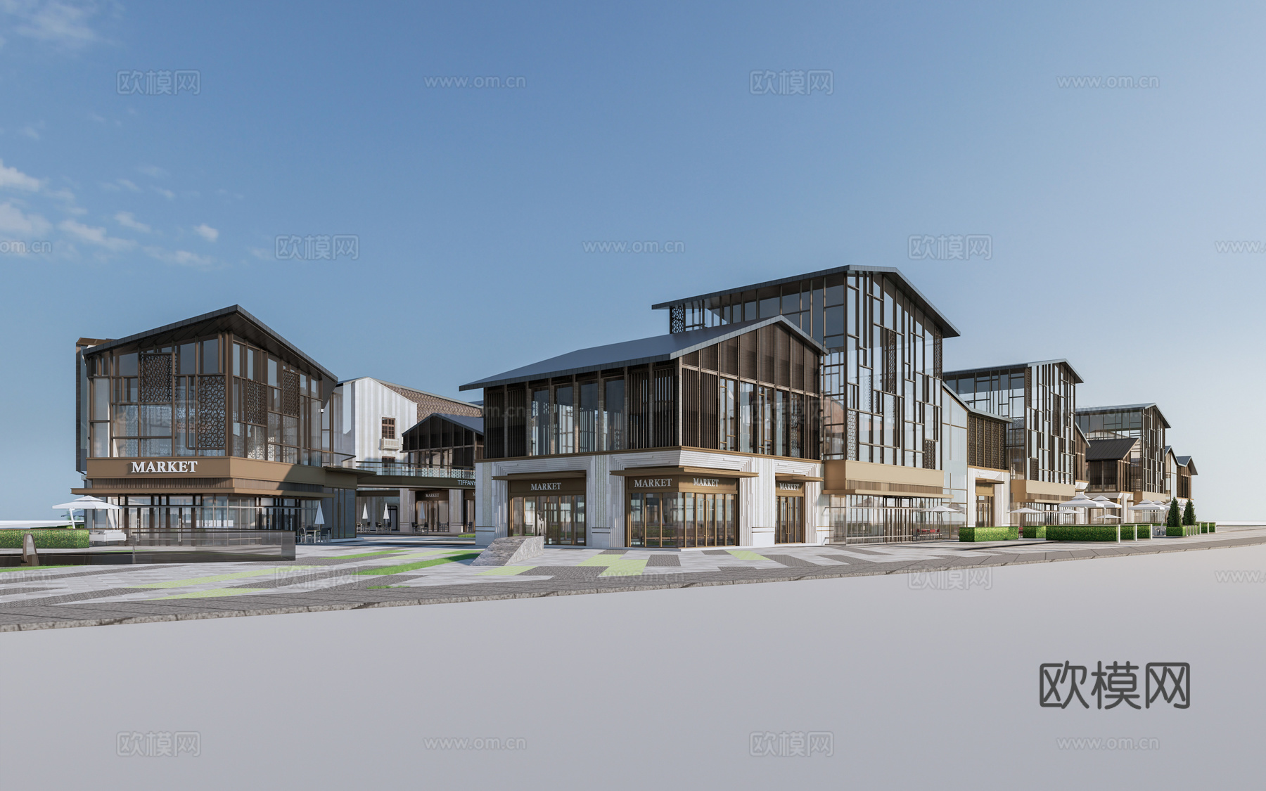 现代商业街建筑 商铺建筑 沿街商铺 商店建筑su模型