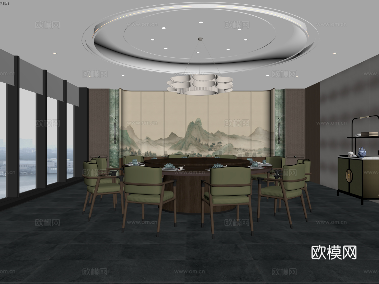 05新中式餐厅包间包厢su模型