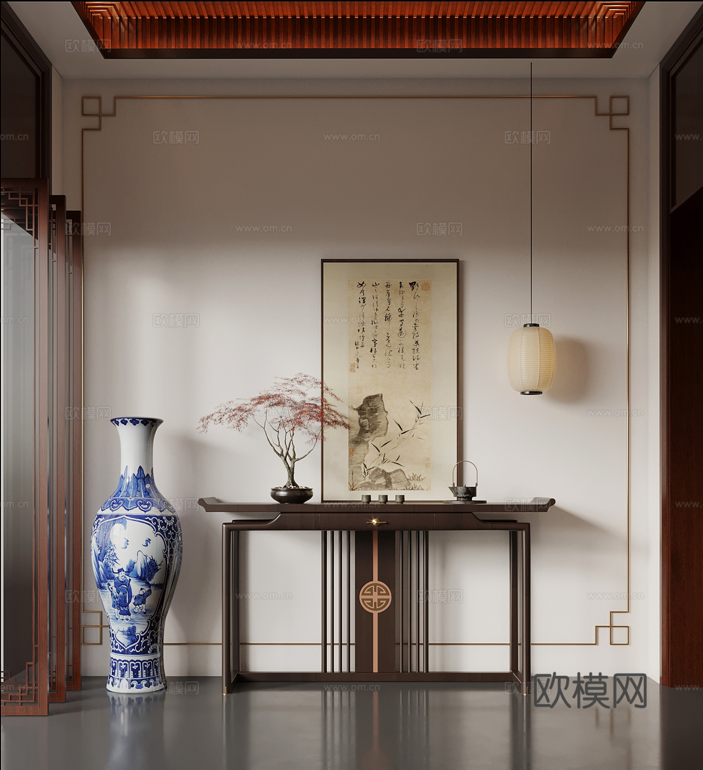 25新中式玄关柜 条案 端景3d模型