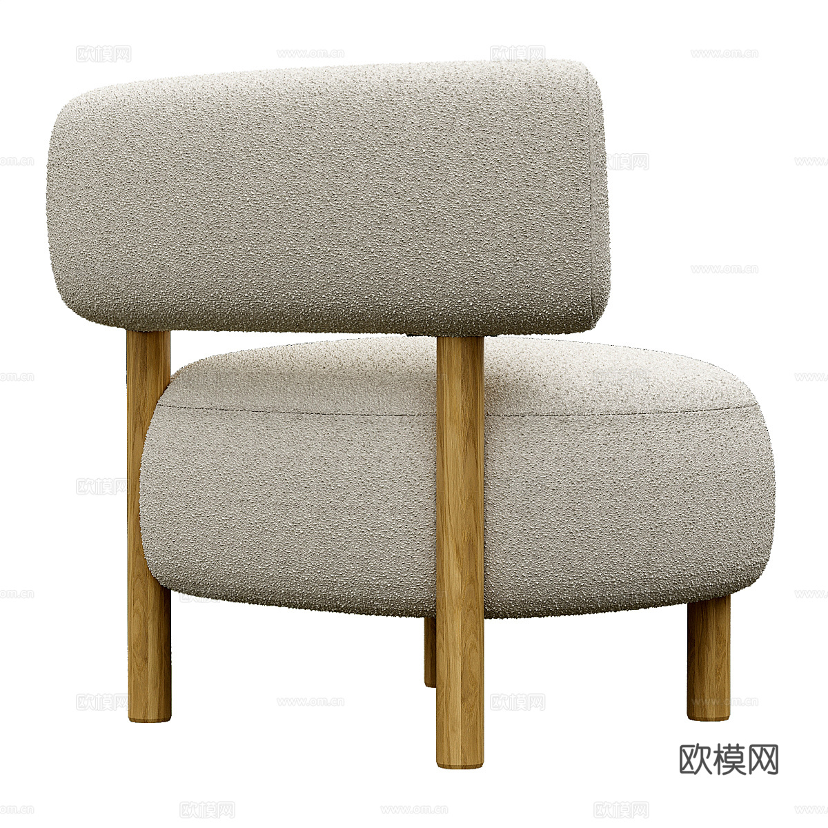 现代奶油风原木布艺沙发椅3d模型