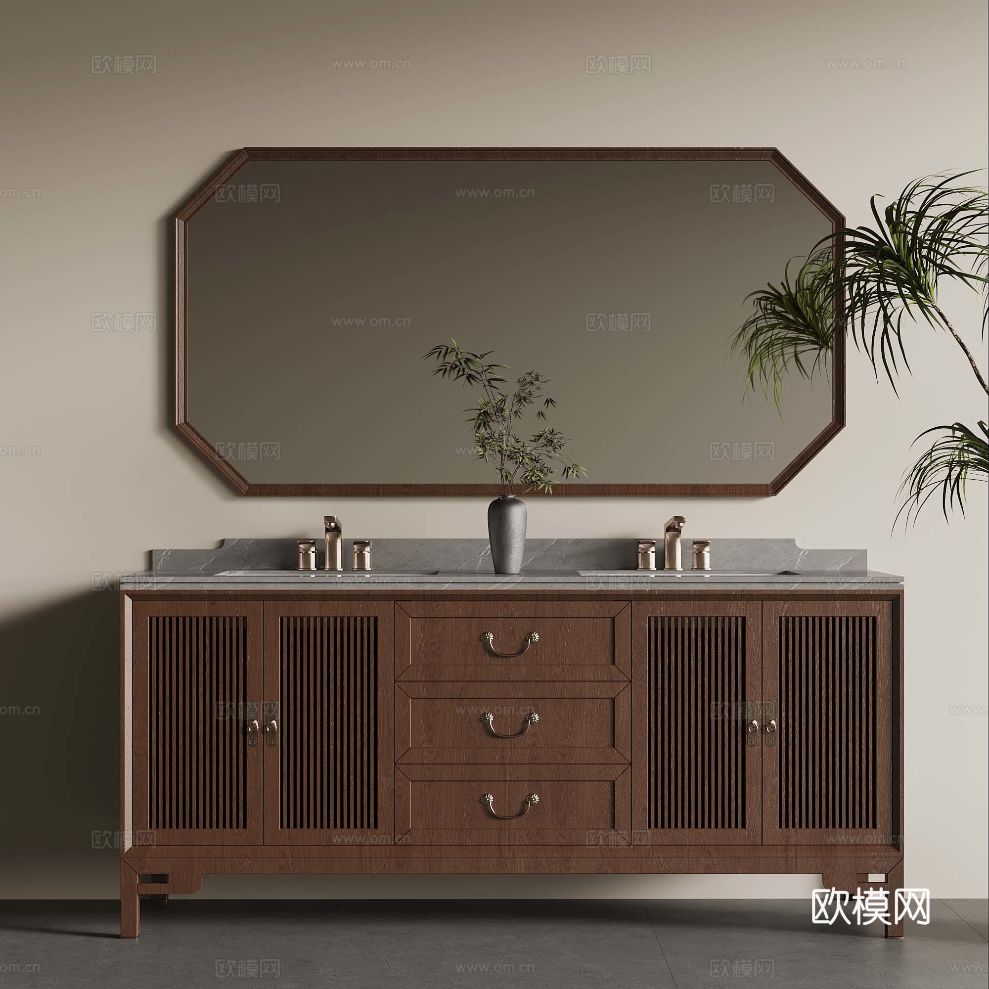 16新中式浴室柜su模型