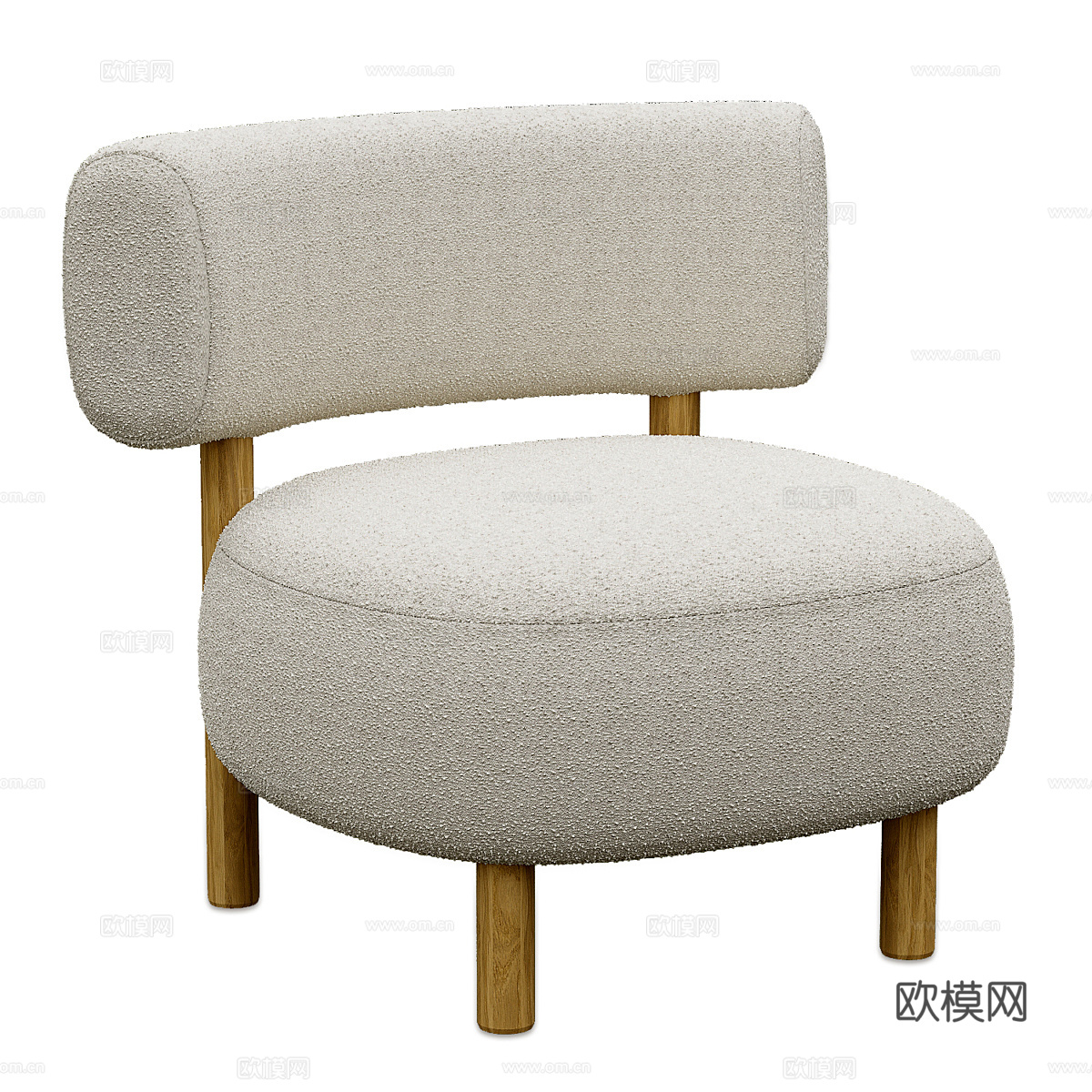 现代奶油风原木布艺沙发椅3d模型
