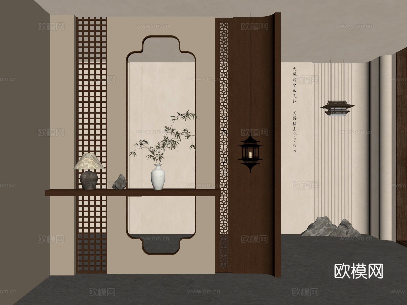 12玄关 新中式玄关 玄关背景 端景墙su模型