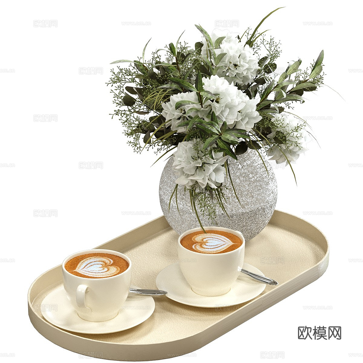 现代奶油风茶具 托盘 咖啡3d模型
