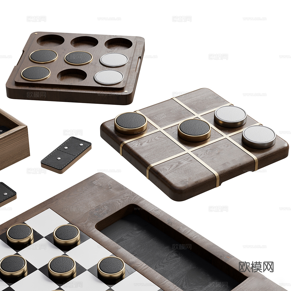 现代意式桌面棋盘游戏套装3d模型