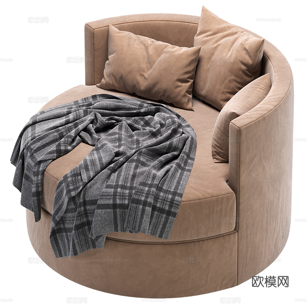 现代意式圆形布艺沙发椅3d模型