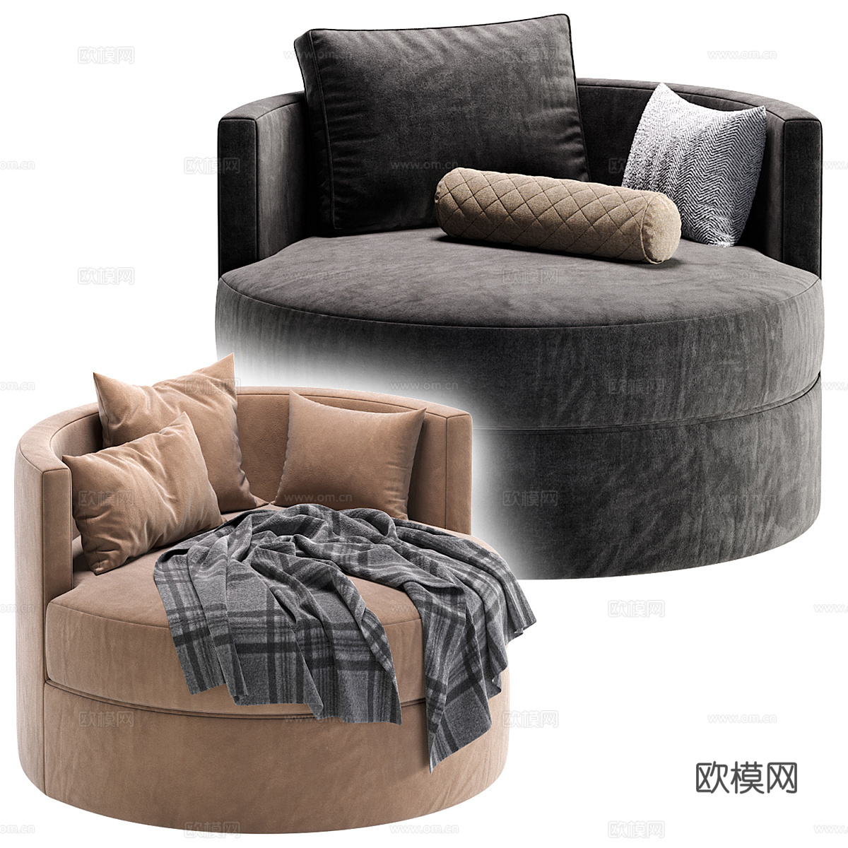 现代意式圆形布艺沙发椅3d模型