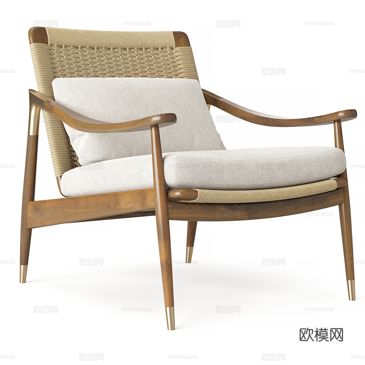 新中式藤编木质扶手椅3d模型