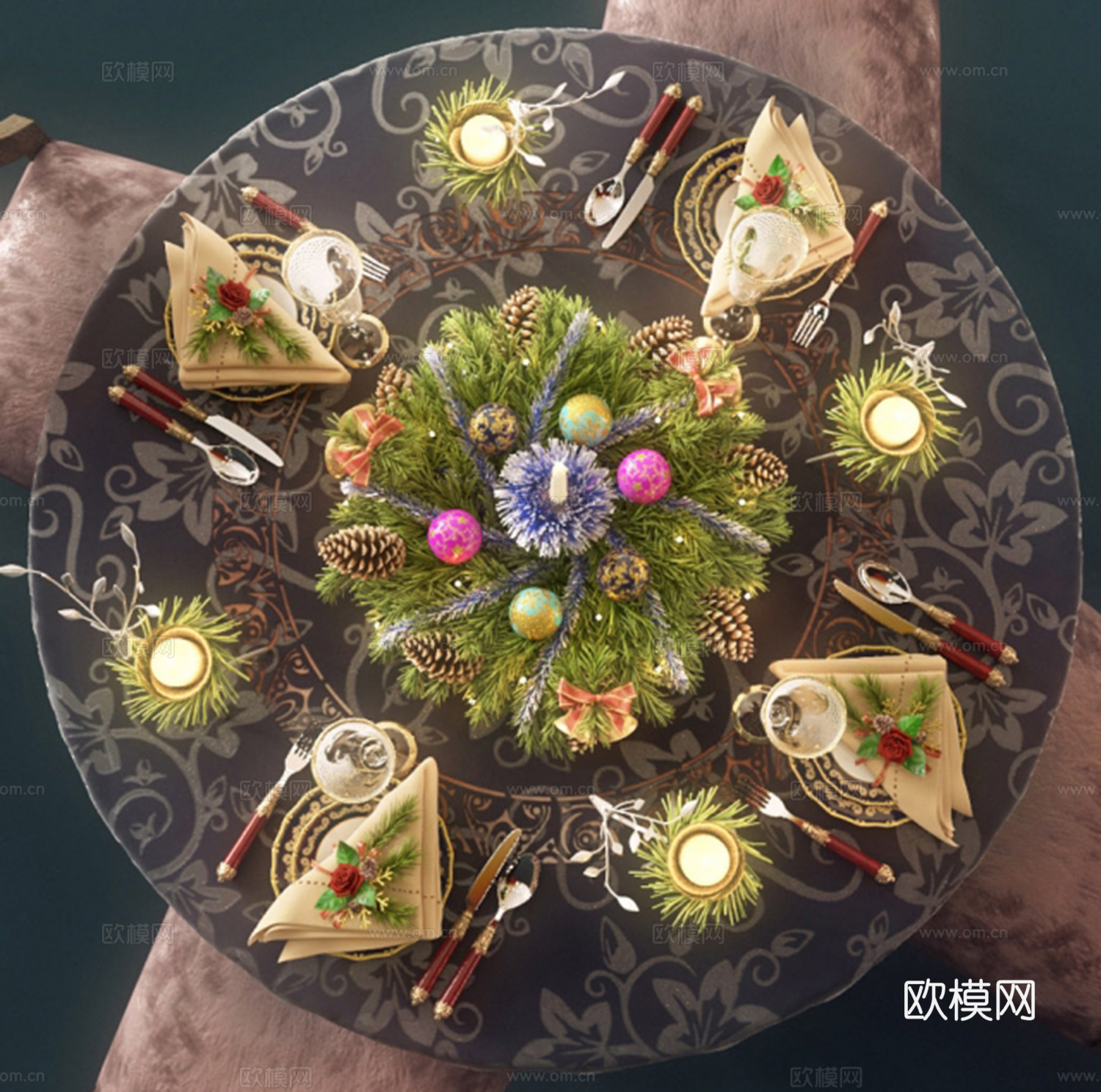 美式餐桌饰品摆件  餐具组合3d模型