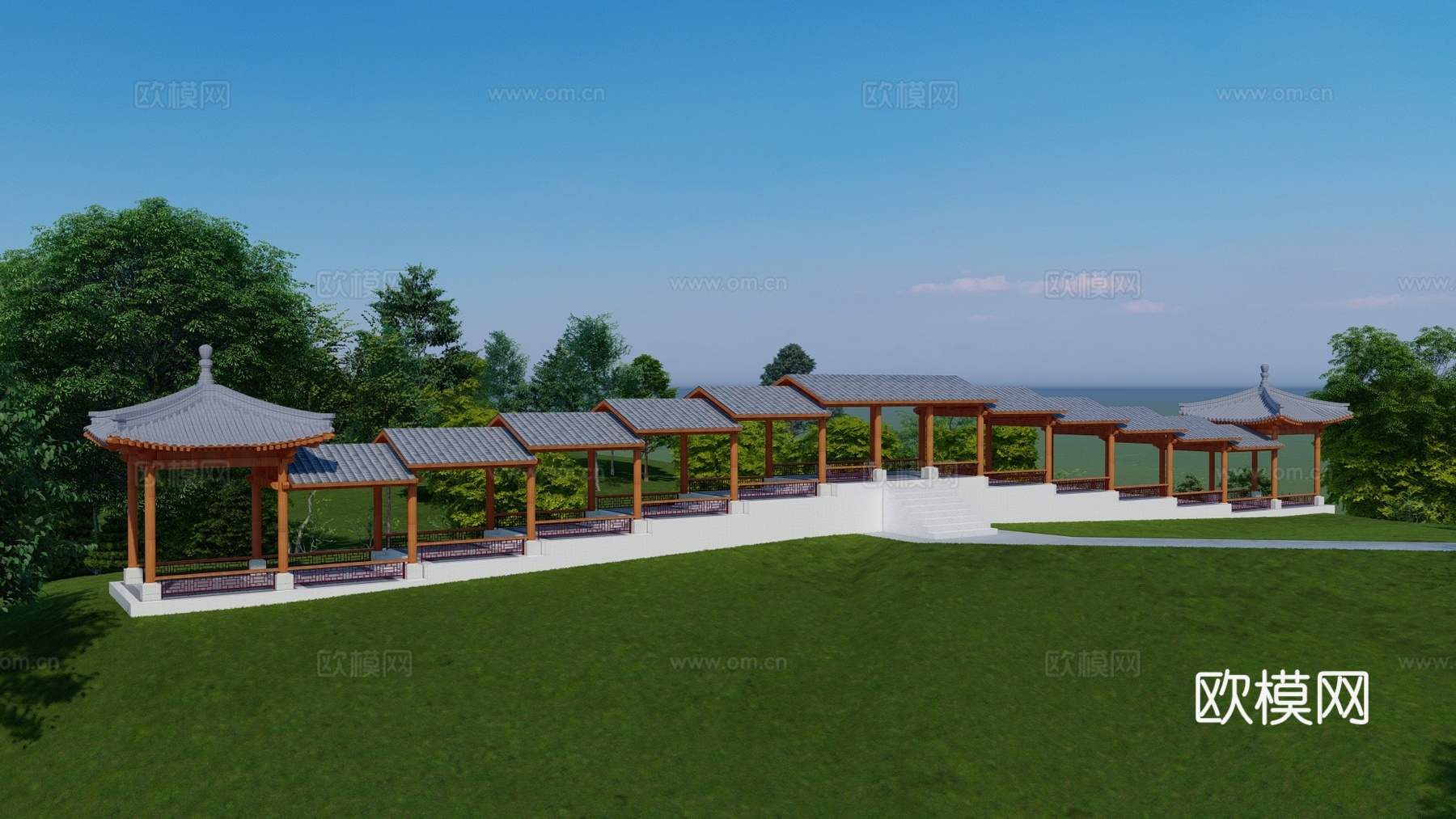 中式连廊 风雨廊 爬山廊 游廊 文化长廊3d模型