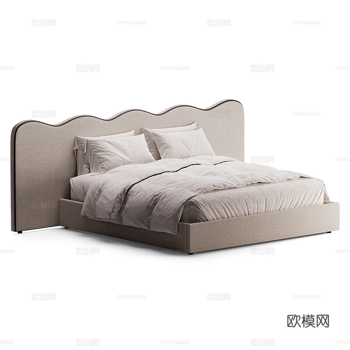 新中式侘寂布艺双人床3d模型