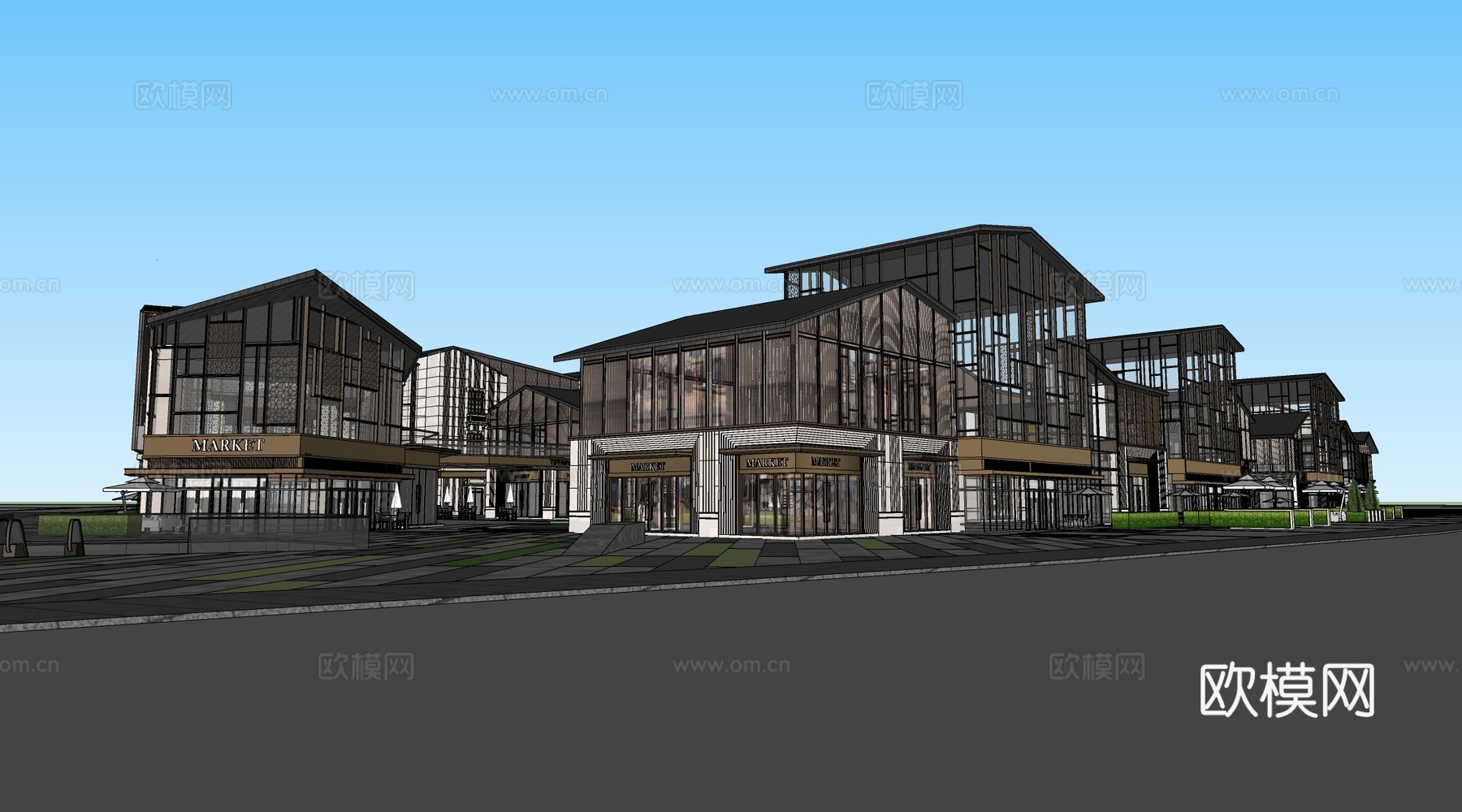 现代商业街建筑 商铺建筑 沿街商铺 商店建筑su模型