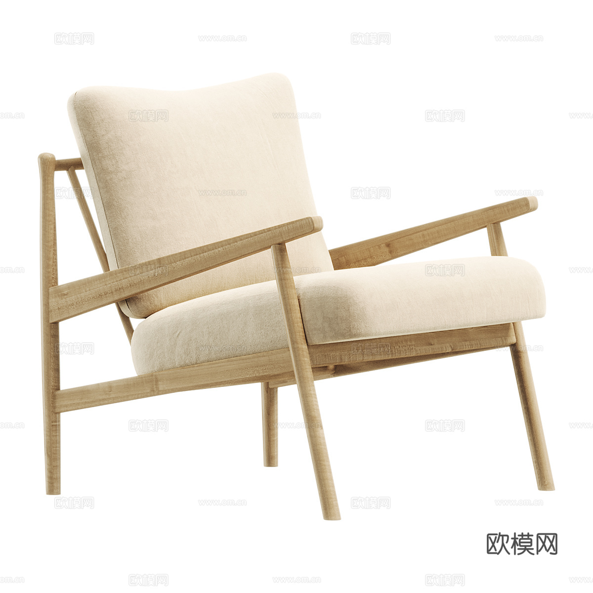 新中式木质布艺扶手椅3d模型