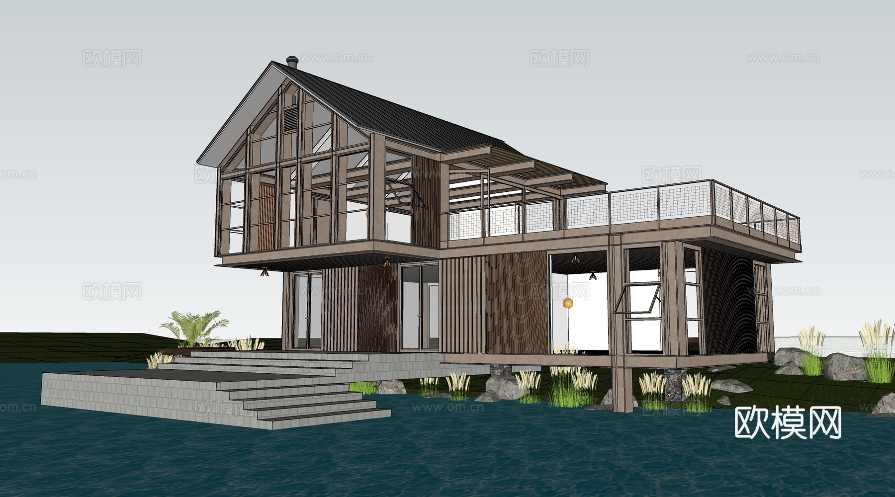 现代小公建 商店建筑 咖啡厅建筑 驿站建筑su模型