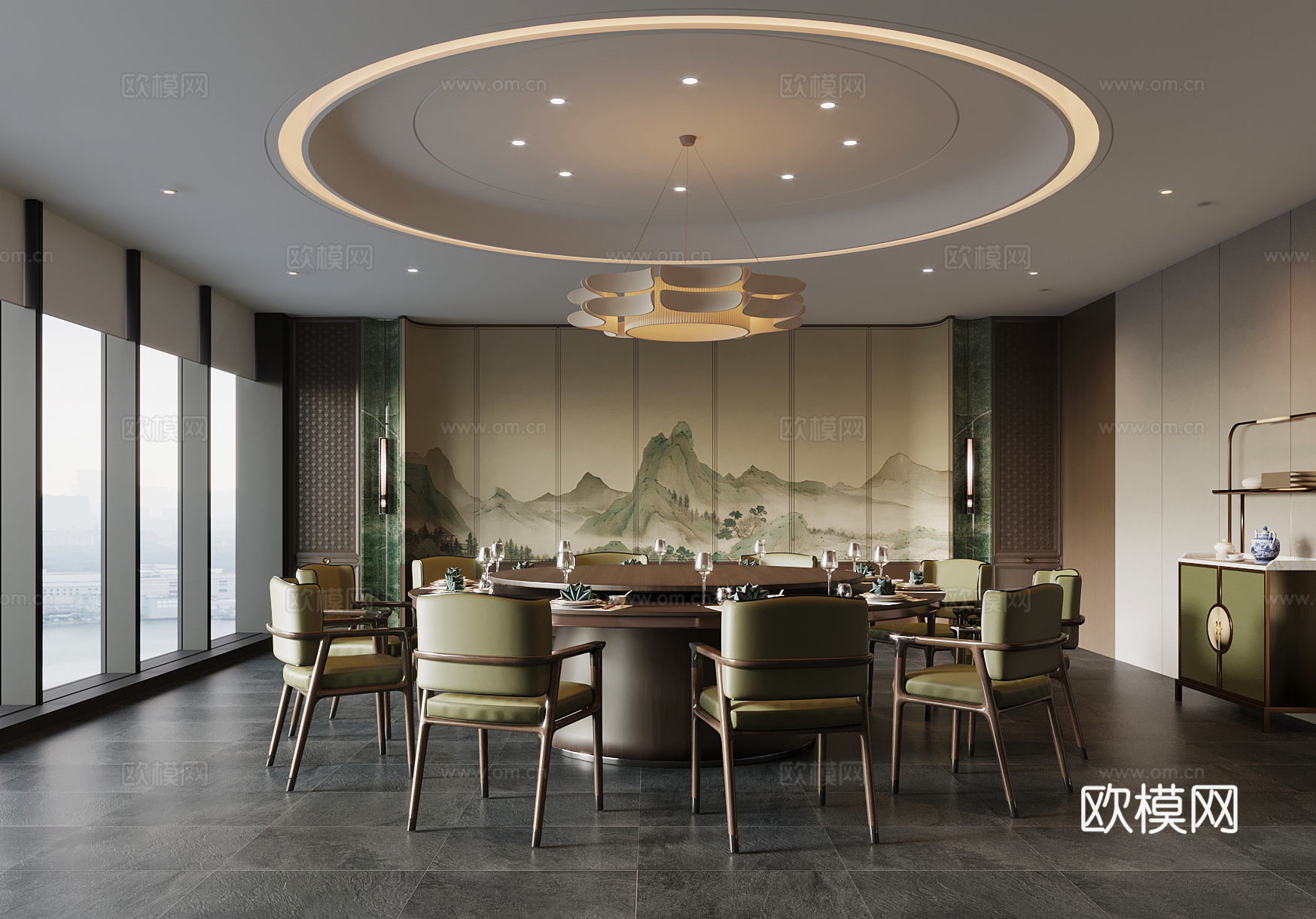 05新中式餐厅包间包厢su模型