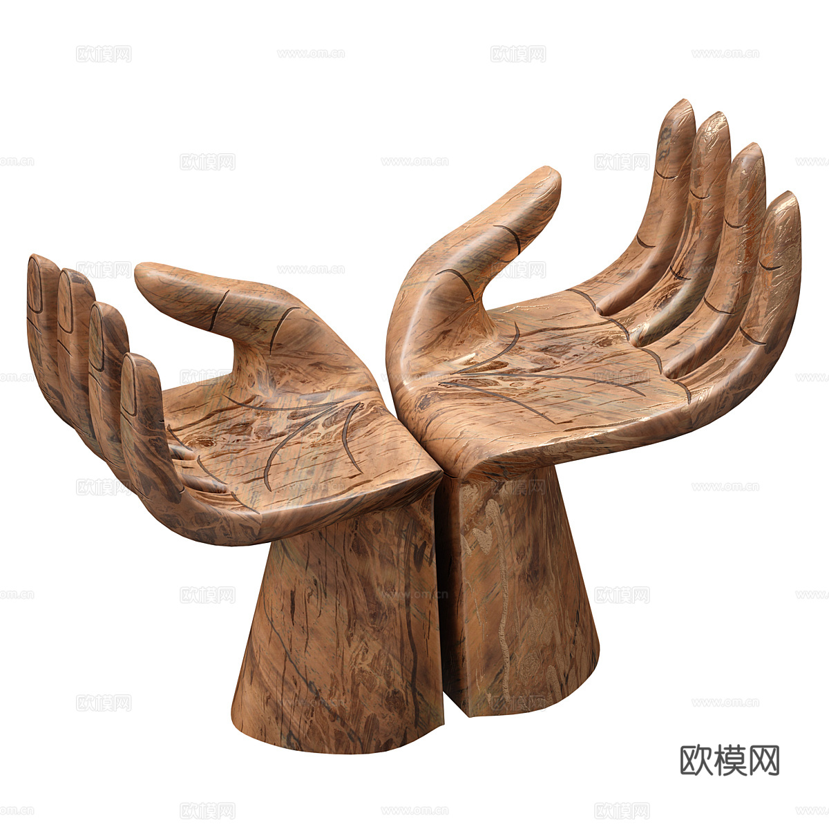 新中式佛手雕塑木椅3d模型