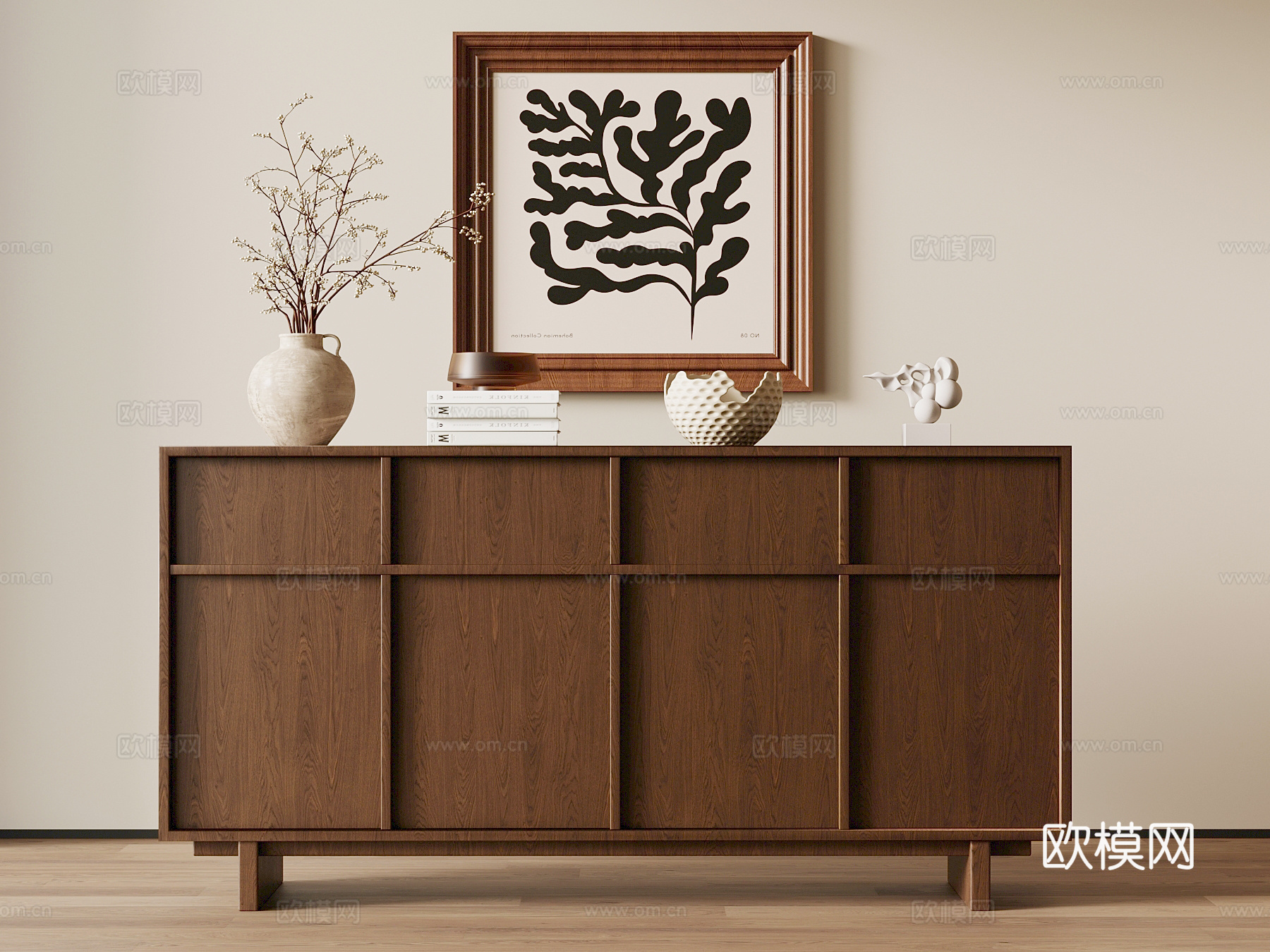 018边柜 中古风边柜 玄关柜 装饰画3d模型下载