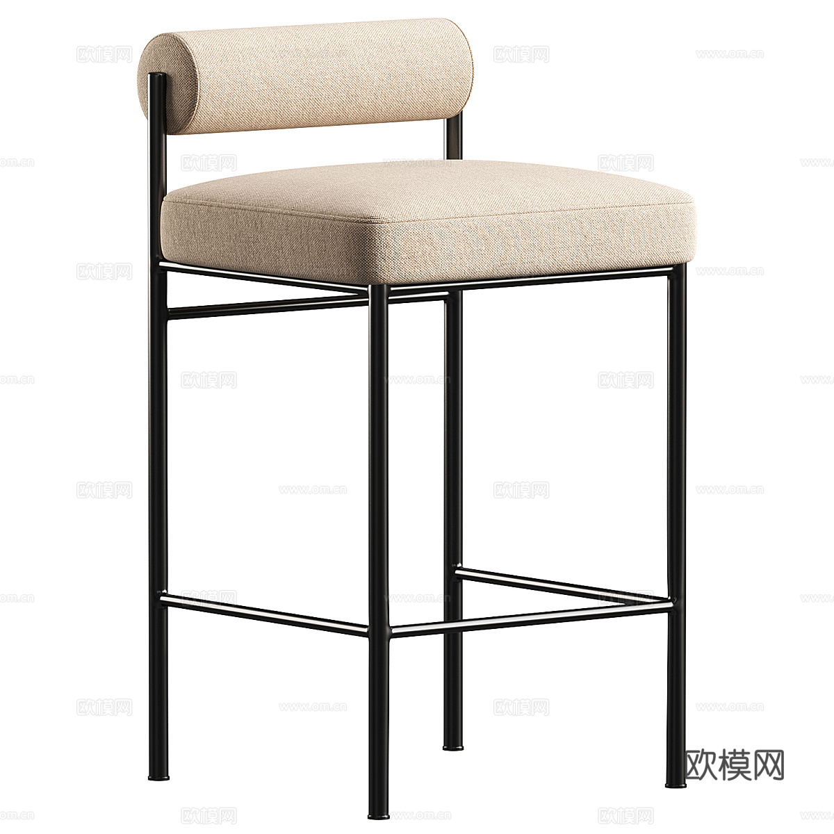 现代意式布艺皮革吧台椅3d模型