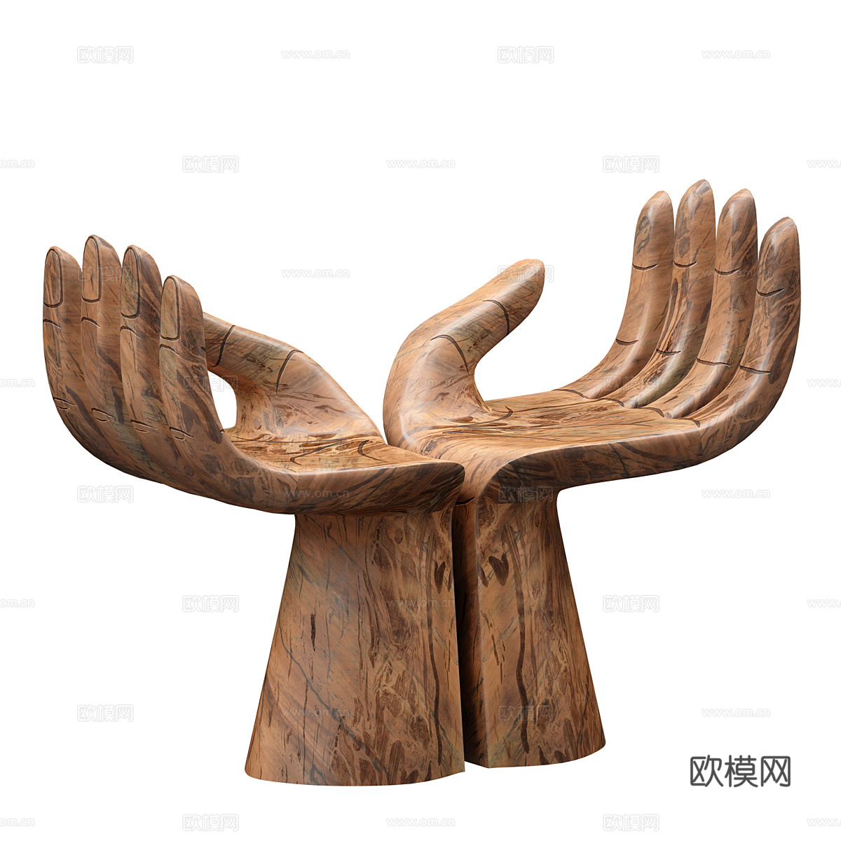 新中式佛手雕塑木椅3d模型