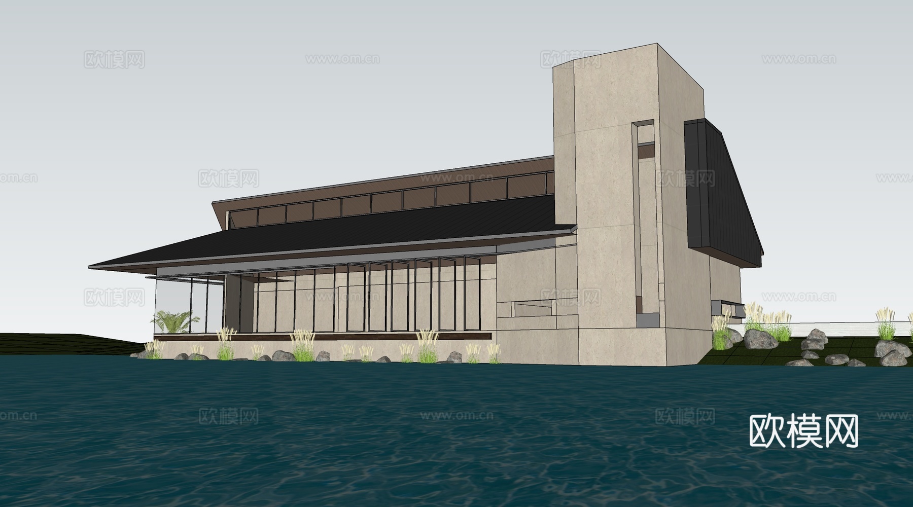 现代小公建 商店建筑 咖啡厅建筑 驿站建筑su模型