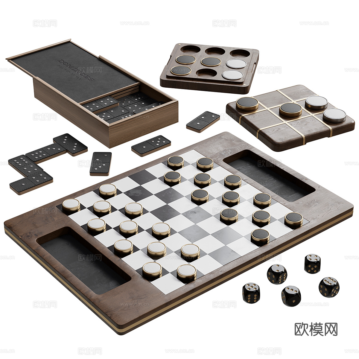 现代意式桌面棋盘游戏套装3d模型