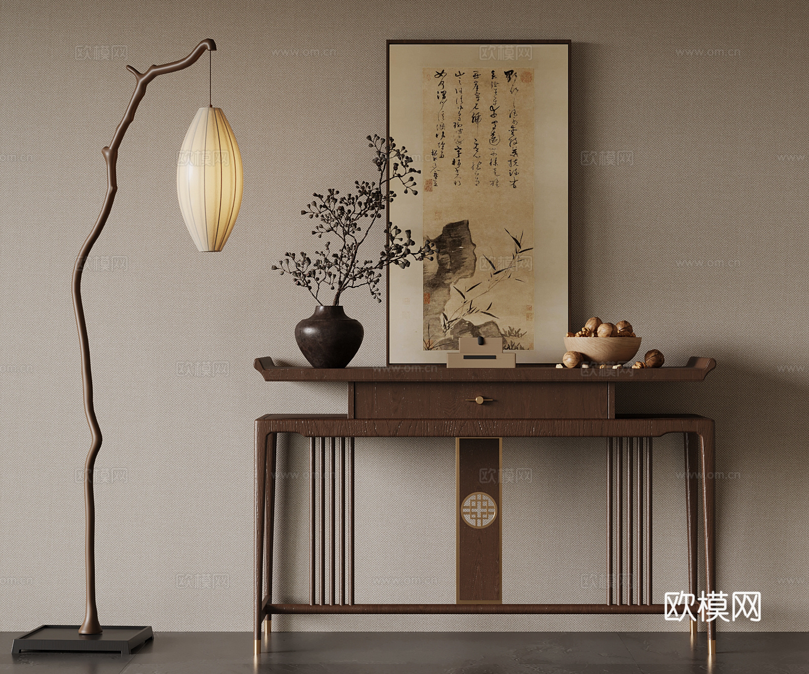 26新中式玄关柜 条案 端景3d模型