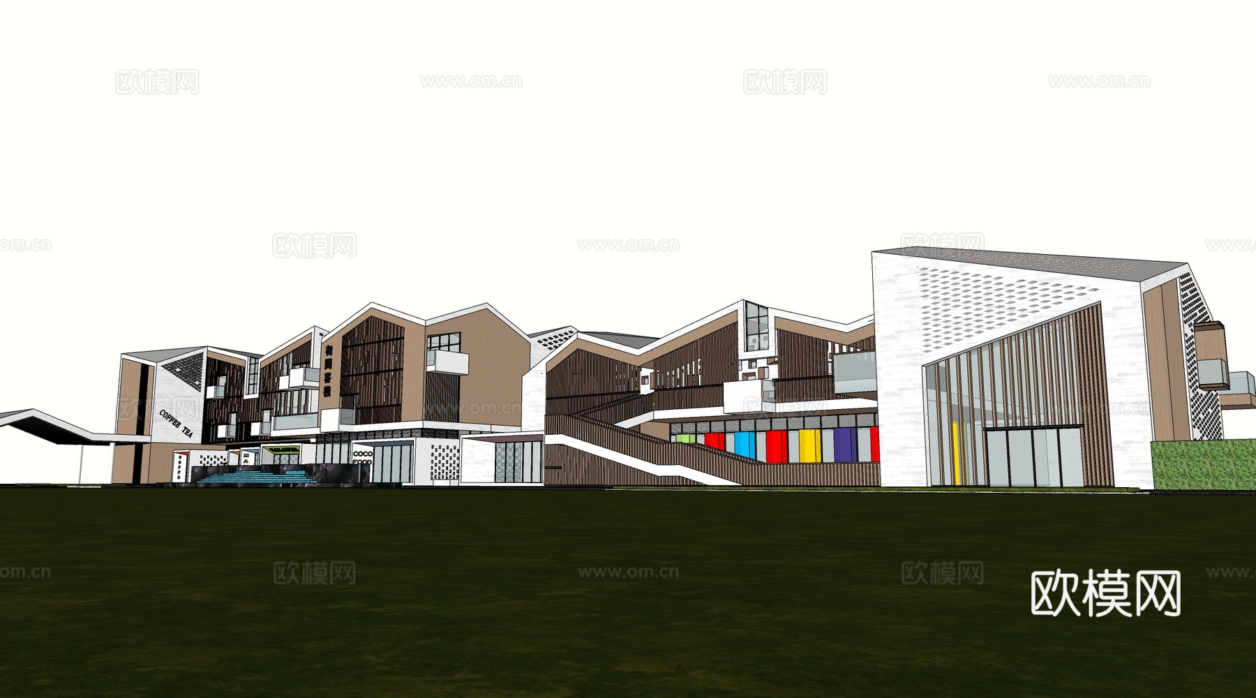 现代商业街建筑 商铺建筑 沿街商铺 商店建筑su模型