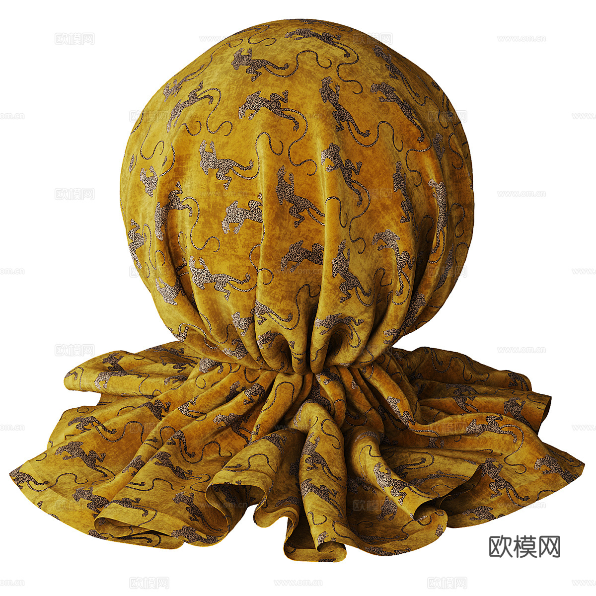 新中式轻奢灯芯绒 丝绒 刺绣布料3d模型