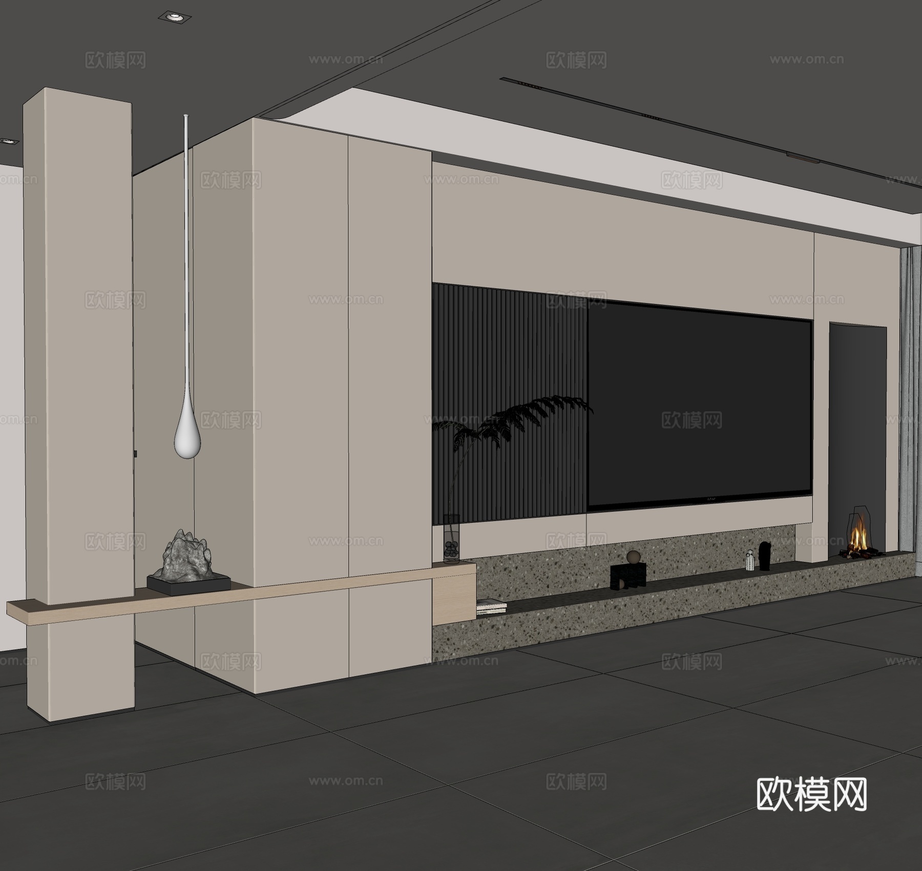 现代电视背景墙 简约电视背景墙su模型