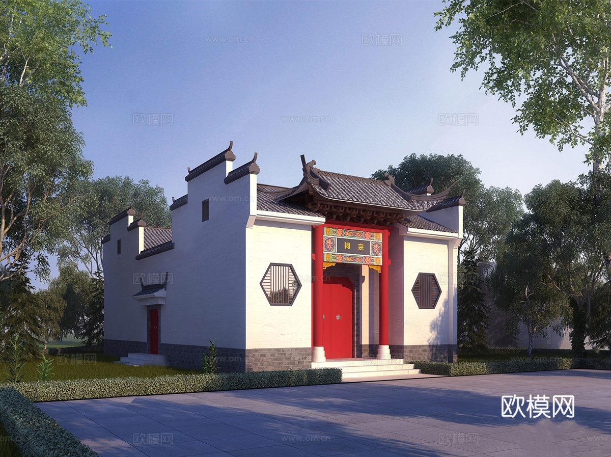 古建祠堂门头 宗祠大门 传统建筑su模型